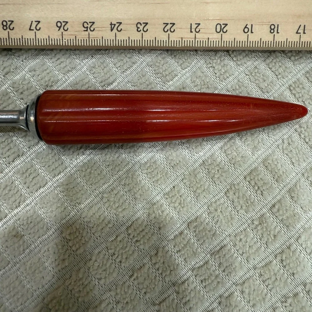 Vintage Androck Stainless Serving Spoon Red Bullet Bakelite Handle‎ Made in USA